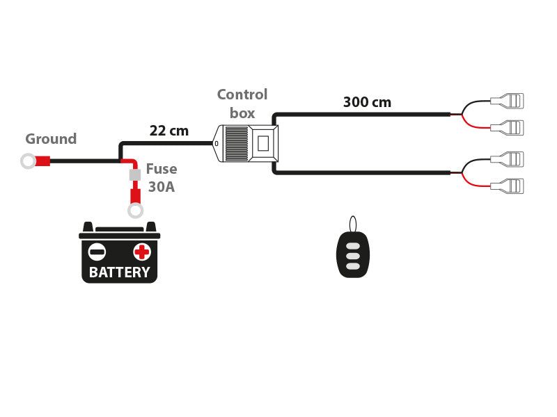 Johtosarja Kahdelle Valolle 12–24V, Kauko-ohjattava