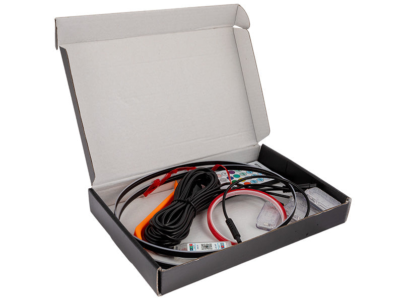 LED RGB Auton Sisävalosarja - Kaukosäädin & APP-ohjaus | 4 Jalkatilan Valoa + 110cm Valonauha