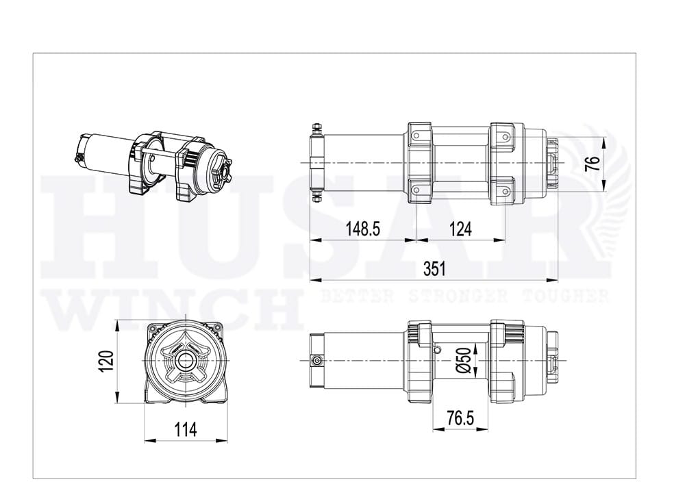 Husar BST S 3000 Lbs ATV/UTV sähkövinssi synteettisellä köydellä ja liukukidalla